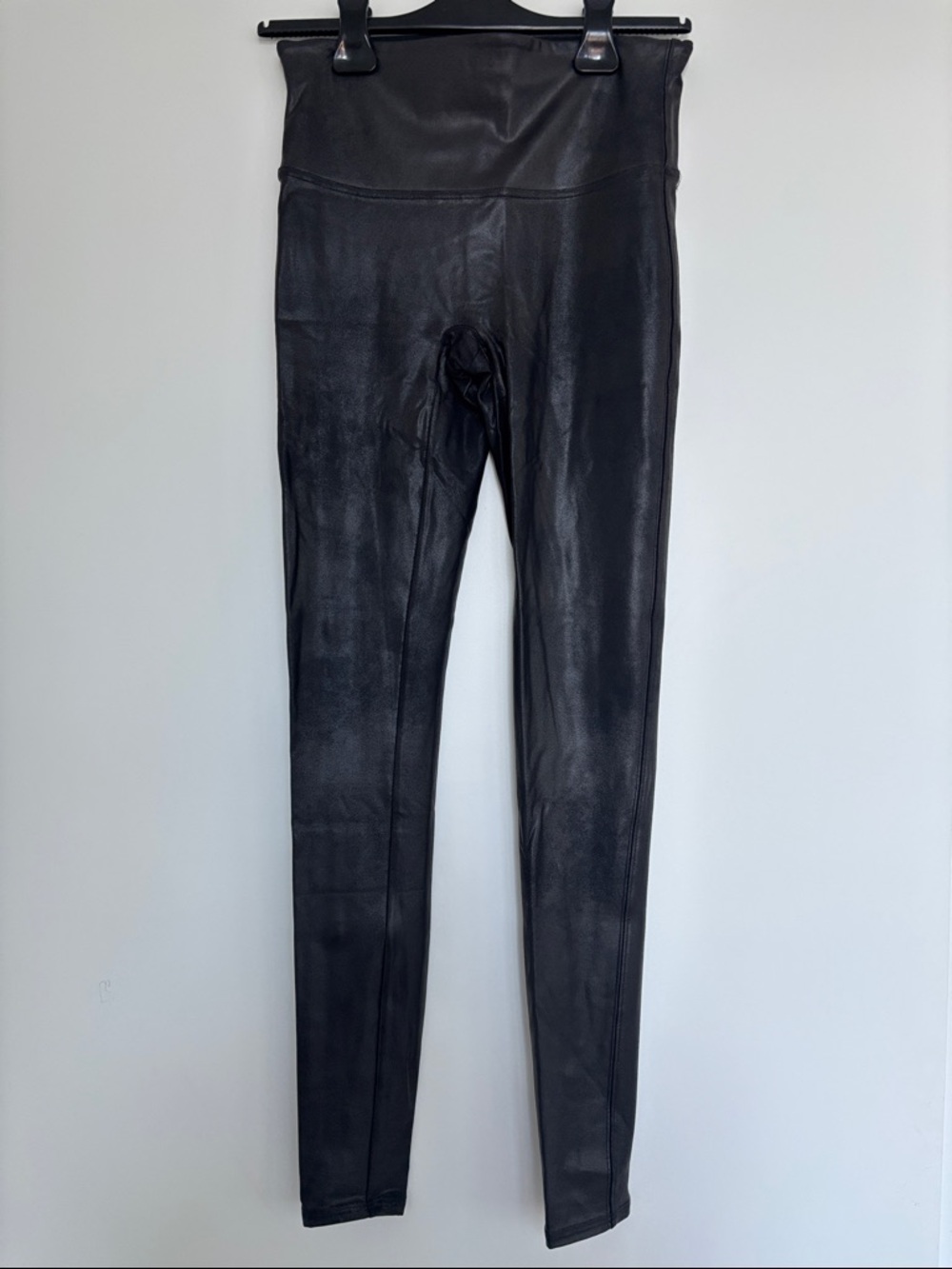 Spanx Black Faux Leather High-Waist Leggings Size L - Tall